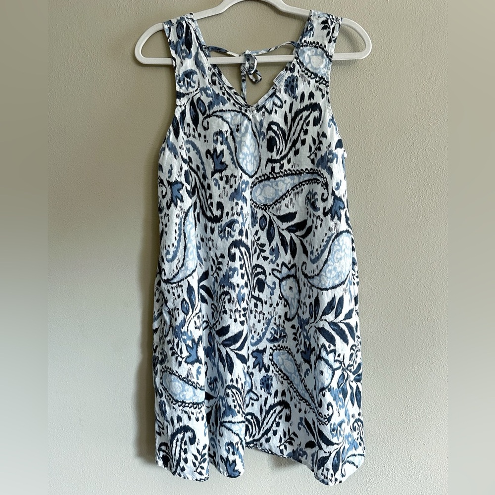 Lucky Brand Sleeveless 100% Linen Paisley Mini Dress Size Medium